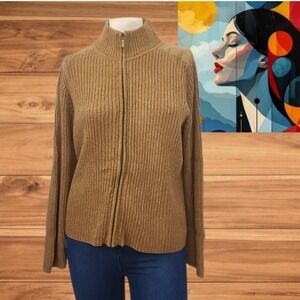 Liz Claiborne  Women's Full Zip‎ Cable Knit Sweater Brown Sz M Petite